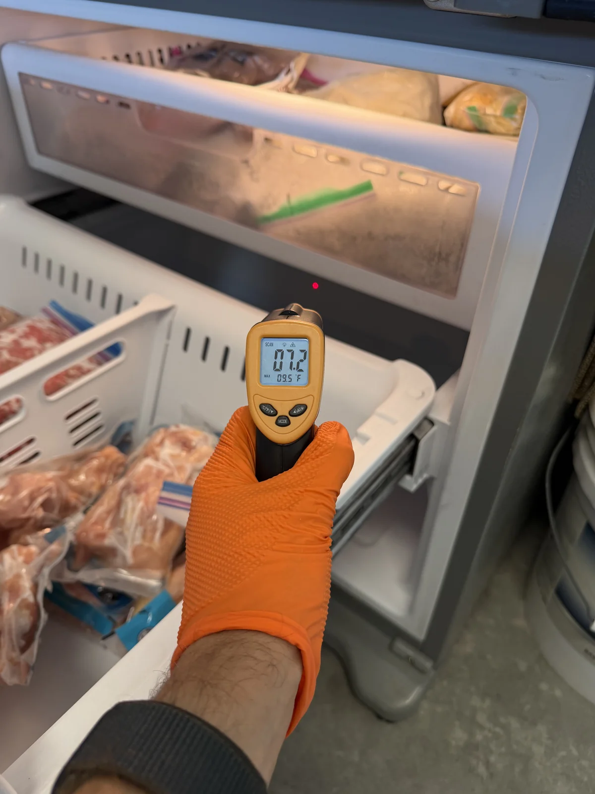 Freezer thermometer reading 7°F during diagnostic — OPUS service in Del Mar