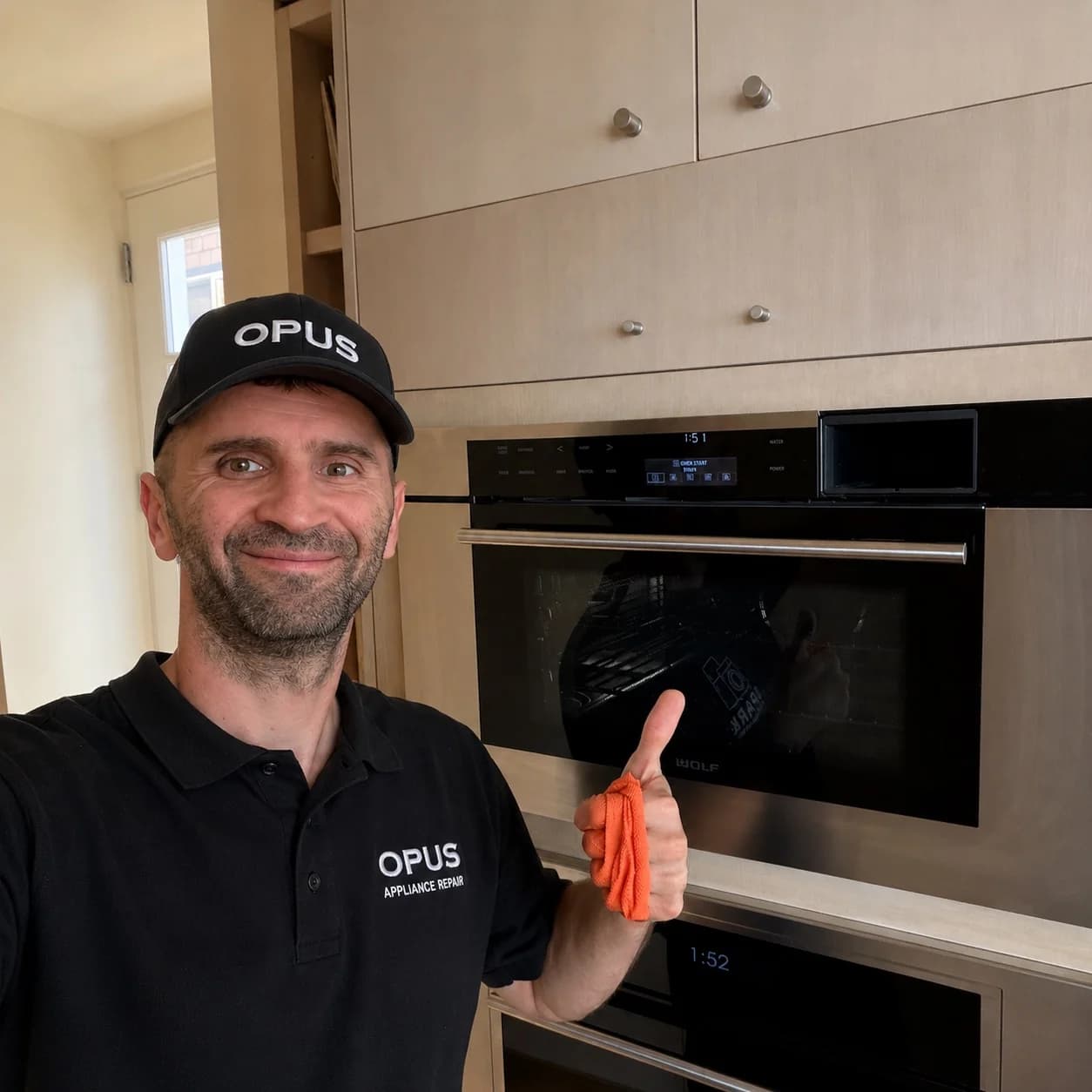 OPUS technician replacing the magnetron on a Wolf built-in microwave in San Diego