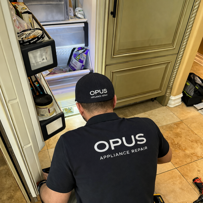 OPUS technician cleaning a dryer vent duct from the exterior of a San Diego home